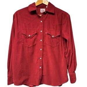 Levi’s Women's Rust Western Corduroy Shirt Size XS Pearl Snap Button Cowgirl